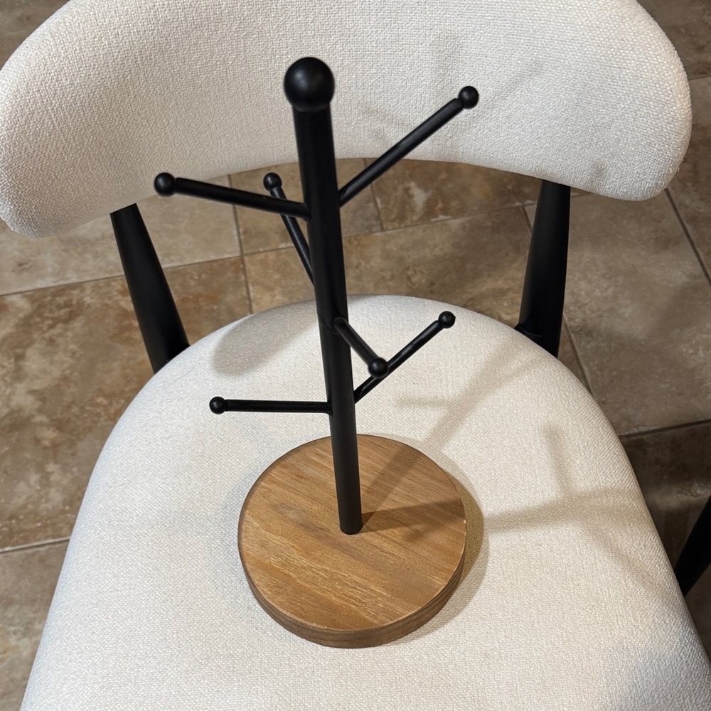 Kirklands Black Mug Holder with Wooden Base